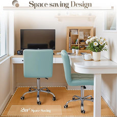 Furmax Mid-Back Office Task Chair Ribbed PU Leather Executive Chair Modern Adjustable Home Desk Retro Comfortable Work Chair 360 Degree Swivel with Arms (Light Blue)