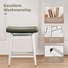 MAISON ARTS White Counter Height Bar Stools Set of 2 for Kitchen Counter Solid Wood Legs with Faux Leather Saddle Seat Farmhouse Barstools for 34