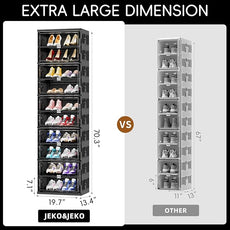 JEKO&JEKO 10 Tiers Foldable Shoe Rack Organizer Cabinet for Closet Entryway, Large Collapsible Shoe Storage Box with Magnetic Doors Fits Up to 20 Pairs (Black)