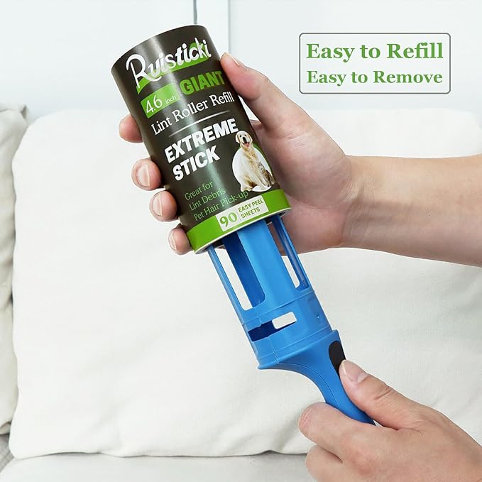 4.6 inch Lint Roller Refills Compatible with Evercare Giant Lint Rollers and T Handle Pet Hair Roller Extreme Stick 90 Sheets Each Refill Roll (Pack of 6, 540 Sheets Total)