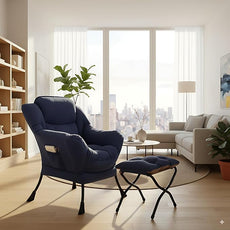 Cozy Lazy Chair and Ottoman, Large Contemporary Accent Lounge Chair Set, Leisure Upholstered Reading Armchair for Bedroom, Living Room, Dorm Rooms, Office