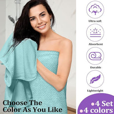 Preboun 12 Pcs Bath Towels and Washcloths 4 Sets Microfiber Bathroom Beach Pool Towel Set Quick Dry Coral Velvet Highly Absorbent for Fitness Sports Shower Travel Spa Hotel(Pastel Colors)