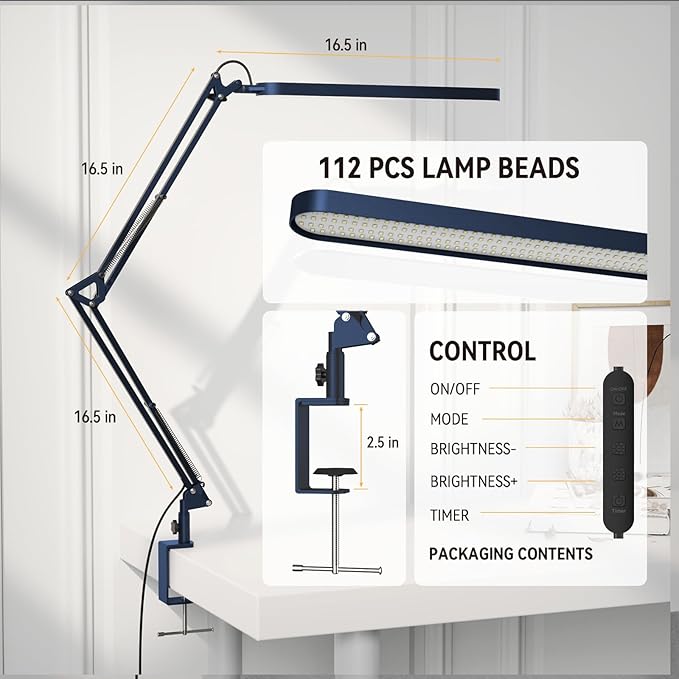 SKYLEO Desk Lamp - LED Desk Light - 5 Color Modes X 11 Brightness Levels - Adjustable Swing Arm - Timmer & Memory Function - 12W Lamp for Desk - Blue