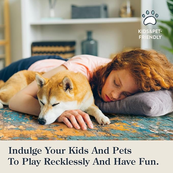 Lahome Modern Abstract Round Rug 3Ft - Colorful 3x3 Circle Rug Non Slip Kitchen Rugs Washable Front Door Mat, Contemporary Indoor Throw Small Carpet for Bedroom Entryway Foyer Sink