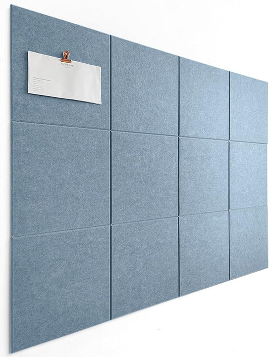 Blue Felt Bulletin Board 47"x35" | Felt Wall Tiles (12-Pack) | Large Cork Pin Board Alternative for Office, Home & Classroom | Blue Classroom Decor Office Supplies | Gray Blue