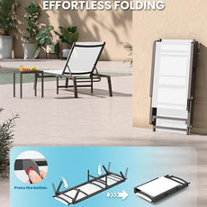 Aluminum Lounge Chair Outdoor, Foldable Pool Lounge Chairs with 5 Positions Recliner - No Assembly - Patio Chaise Lounge Chair for Outside, Poolside (White)