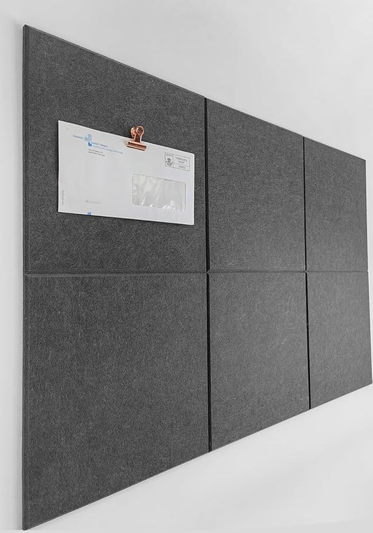 Cork Board 24 x36 Alternative - 6 Pack Felt Wall Tiles with Safe Removable Adhesive Tabs, Cork Boards for Walls Cork Board for Home Office Pin Board Tack Board - Gray Black