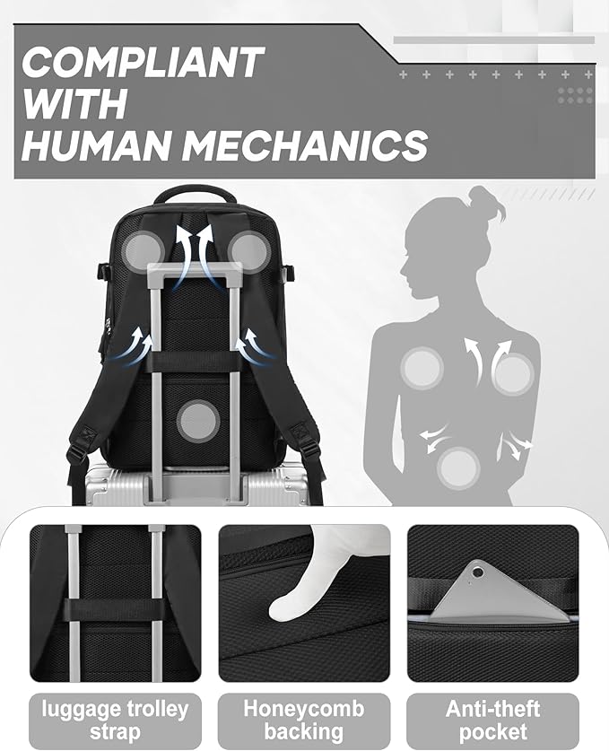 suwasp Vacuum Compression Backpack, 45L Expandable Travel Backpack with Electric Vacpack Pump, Travel Vacuum Bags with Shoe Compartment/17inch Laptop Compartment/Waterproof Pocket, Black