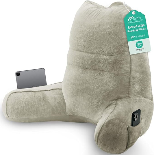Sasttie Reading Pillow, Pillows for Reading or Relaxing – Ergonomic Support for Head, Neck, Back, and Lumbar, 23-Inch, Linen