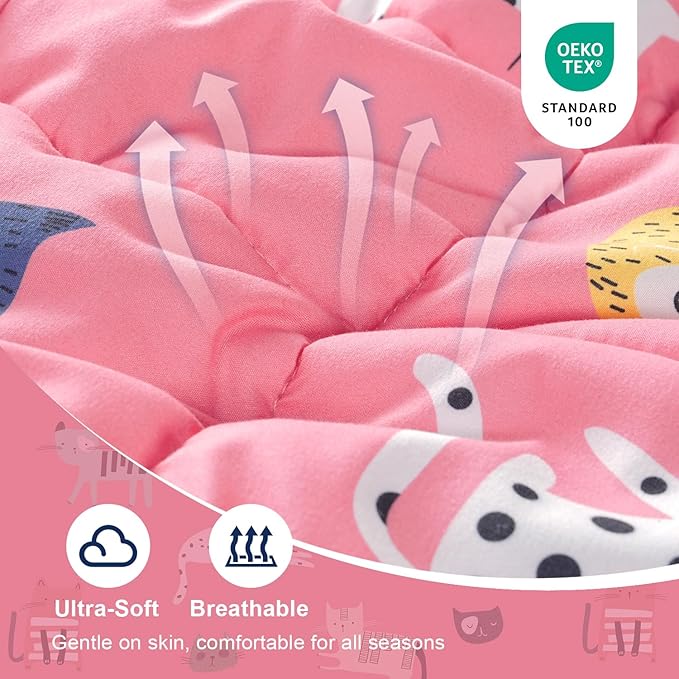 Kivik Soft Weighted Lap Blanket 2 lbs, Small Weighted Lap Pad, Breathable Heavy Throw Blankets for School Calming & Bed Sleeping, Machine Washable, 20 x 30 Inches, Cute Cat Printing, Pink