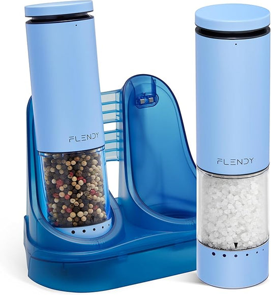 Electric Salt and Pepper Grinder Set Rechargeable, Automatic Salt and Pepper Grinder Set with Oversized Top Button, Stainless Steel Electric Salt and Pepper Shakers Set