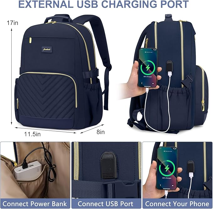 Laptop Backpack for Women Bookbag: 15.6 inch Work Backpacks with Pouch Pocket for Large Capacity Cup & USB Charger College Book Bag Travel Business Nurse Teacher Bookbags Anti-theft Back Pack
