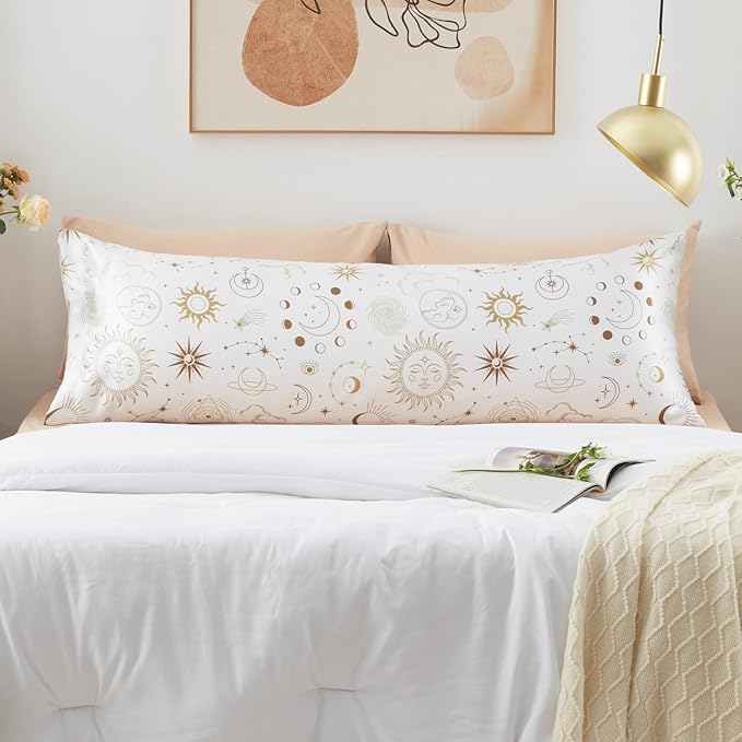 EXQ Home Satin Body Pillow Pillowcase Super Soft Silk Pillowcase, Body Pillow Cover with Envelope Closure White Moon (20"x54")