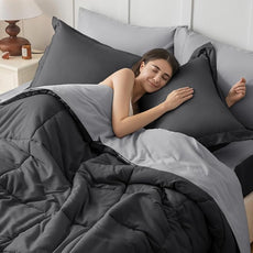 JOLLYVOGUE Full Comforter Set, Ultra-Soft Bed in a Bag Full Size 7 Pieces, Oeko-TEX Certified Bedding Set with Down Alternative Comforter, Sheets, Pillowcases & Shams, Dark & Light Grey