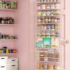 Moforoco Pink 9-Tier Over The Door Pantry Organizer, Pantry Organization and Storage, Black Hanging Basket Wall Spice Rack Seasoning Shelves