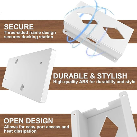 Under Desk Mount for Dell WD19 / WD19S / WD19TBS / WD19TB / WD22TB4 Dock + Power Bricks (for 180W and 130W), Docking Station & Power Bricks Holder, White