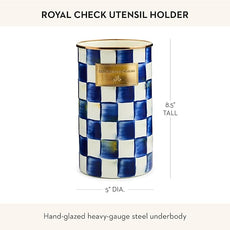 MACKENZIE-CHILDS Enamel Utensil Holder, Kitchen Utensil Holder for Countertop, Storage Caddy, Blue-and-White Royal Check