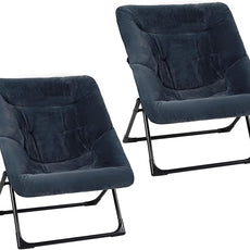 Comfy Saucer Chair for Adults, Set of 2, Soft Faux Fur Bedroom Chair, Accent Dorm Chairs, Flexible Living Room Reading Chairs, Oversized Folding Lounge Seat for Teens, X-Large, Navy Blue