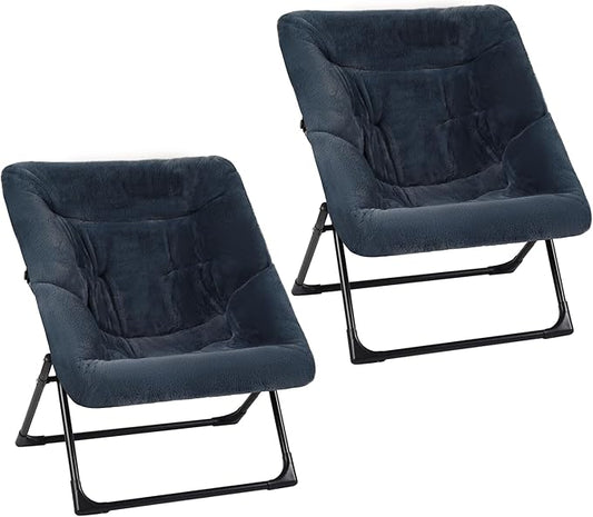 Comfy Saucer Chair for Adults, Set of 2, Soft Faux Fur Bedroom Chair, Accent Dorm Chairs, Flexible Living Room Reading Chairs, Oversized Folding Lounge Seat for Teens, X-Large, Navy Blue