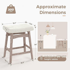 MAISON ARTS Bar Stools Set of 3 Counter Height for Kitchen Counter Solid Wood Legs with Fabric Saddle Seat Farmhouse Barstools for 34