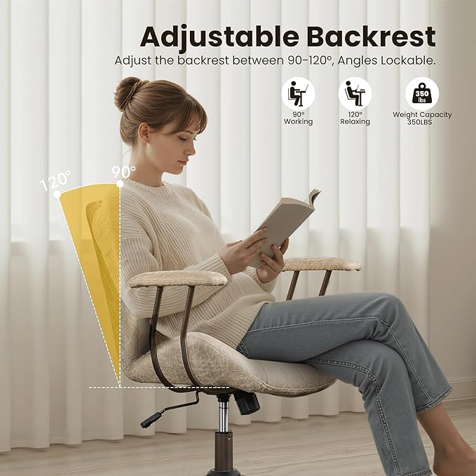Home Office Desk Chair, Mid-Century Modern Office Chair with Adjustable Lumbar Support, Adjustable Height Executive Task Chair with 360 Rolling Swivel for Meeting Study Room(Mid Back, Beige)