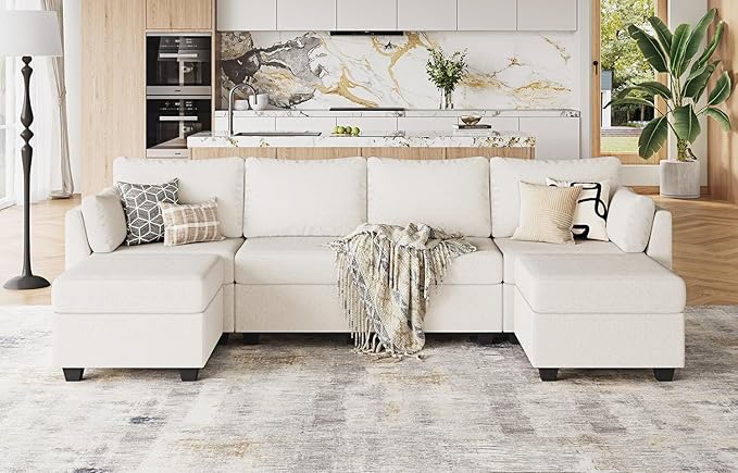 114.17" Modular Sectional Sofa, 6 Seat Modular Couch with Storage, Memory Foam, Convertible Sectional Couches for Living Room, U Shaped Comfy Modular Sofa with Chaise, Beige