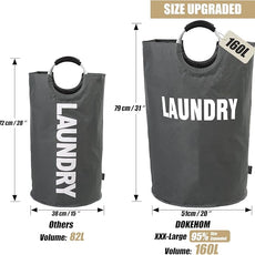 DOKEHOM 160L XX-Large Laundry Basket (7 Colors), Collapsible Laundry Bag, Foldable Laundry Hamper, Folding Washing Bin (Dark Grey, XXL)