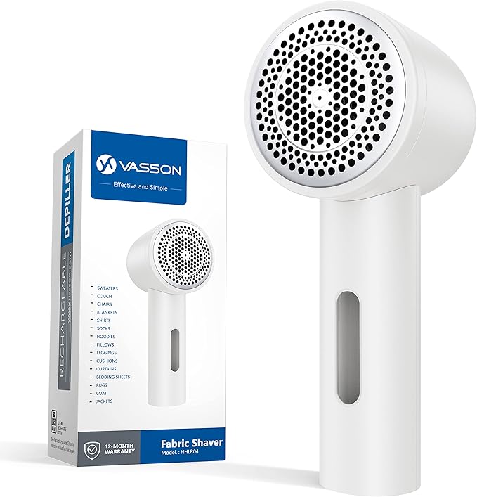 VASSON Fabric Shaver, Electric Lint Remover Rechargeable, Lint Shaver, Sweater Shavers to Remove Pilling, Sweater Defuzzer, Depillers for Clothes, Furniture (Ivory White)