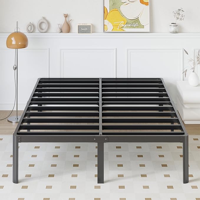 14 Inch King Bed Frame with Rounded Corner Legs No Box Spring Needed King Size Platform Bed Frame Heavy Duty, Easy Assembly, Noise Free, Black.