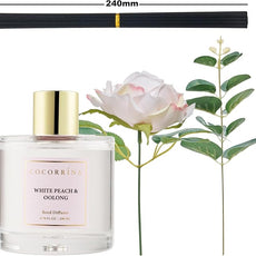 Cocorrína Flower Reed Diffuser - White Peach& Oolong 6.7oz Scented Diffuser with Sticks Home Fragrance Essential Oil for Bathroom Shelf Decor (Artificial Flower)