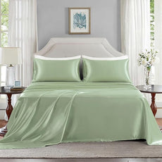 Satin Sheets King Size - 4 Pieces Luxury Silky Soft Bed Sheets, Wrinkle-Free Sage Green Satin Silk Sheet Set with 1 Deep Pocket Fitted Sheet, 1 Flat Sheet, 2 Pillow Cases