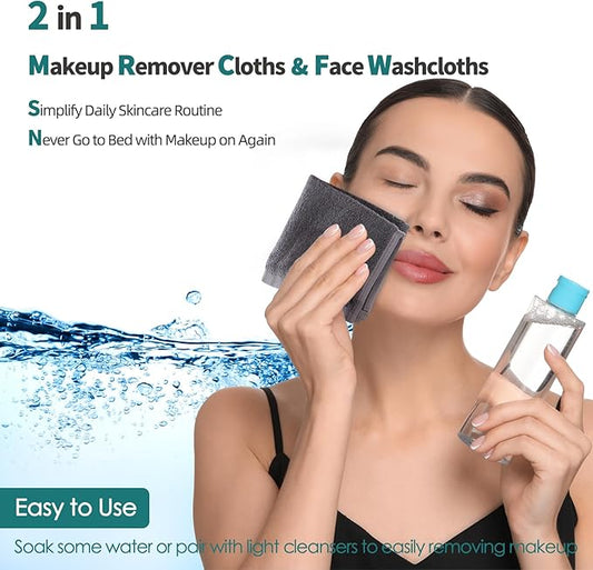 Reusable Makeup Remover Towels, 13x13 inch Large Bath Washcloths for Face and Body, Super Soft and Gentle Face Towels on Sensitive Skin, Easy to Clean Fast Dry Dark Grey Facial Cleansing Cloths