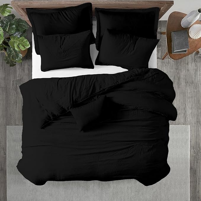 Kotton Culture 3 Pc Duvet Cover King Size Set-100% Egyptian Cotton Sateen 600 Thread Count Ultra Soft Premium Durable Comforter Cover Zipper Closure & Corner Ties - (Black, 102" X 94")