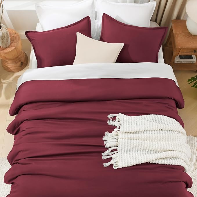Litanika Comforter Set, Lightweight Solid Bedding Comforter Set, Fluffy Down Alternative Bed Set, Burgundy, California King