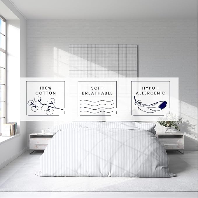 Kotton Culture 120"x98" 3 Pc Oversized King Duvet Cover Set 100% Egyptian Cotton - 600 TC Comforter Cover, Zipper Closure & Corner Ties - Fits Large King Inserts (Oversized King,Striped White)