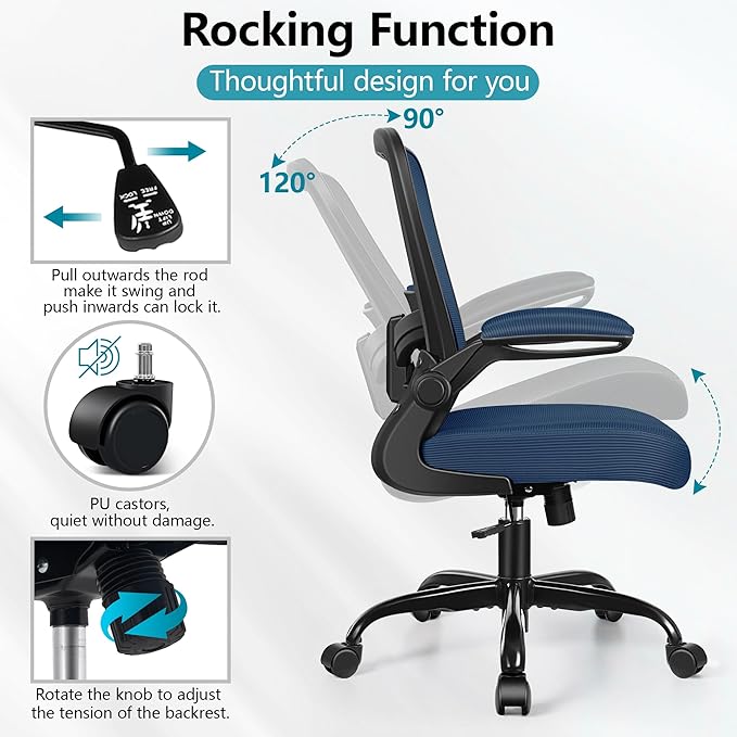 FelixKing Office Chair, Ergonomic Desk Chair Breathable Mesh Chairs Adjustable High Back Lumbar Support Flip-up Armrests, Executive Rolling Swivel Comfy Computer Chairs Home Office Navy