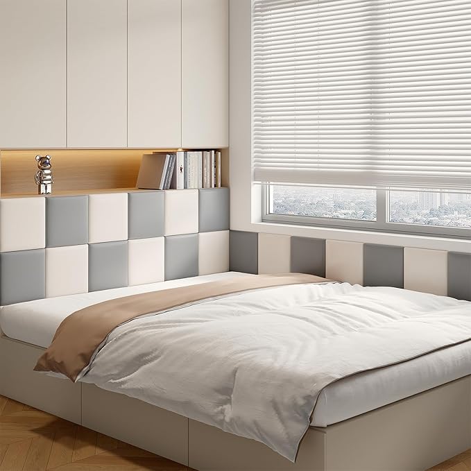 Yutianli 3D Anti-Collision Wall Padding for Kids Peel and Stick Headboard Wall Panels Pack of 10 Sized 11.8"x 11.8" Grey Self-Adhesive Panels for Playroom Bedroom Upholstered Wall