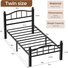 Metal Twin Bed Frames, Noise-Free Design & Underbed Storage Heavy Duty Bed Frames with Headboard No Box Spring Needed/Tool-Free Assembly