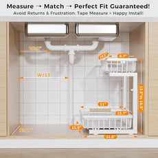 Under Sink Organizer,2 Pack Under Kitchen Sink Organizer,2 Tier Sliding-Out,5 Level Height Adjustable,Thickened Carbon Steel,Anti-rust Treatment,For Kitchen Bathroom White