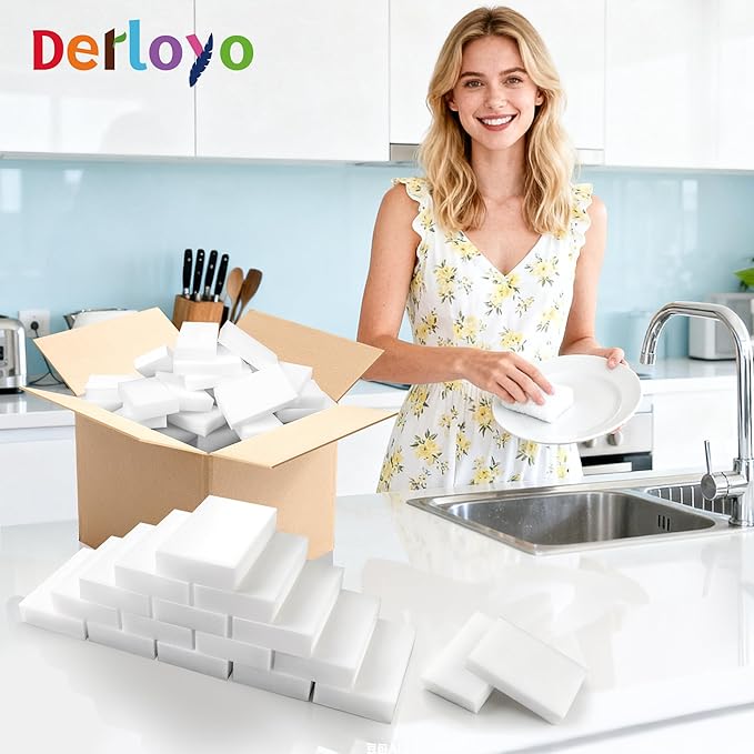 100 Pack Magic Sponge Eraser, Non-Scratch Melamine Sponges in Bulk, Multi Surface Power Scrubber Foam Cleaning Pads for Bathtub, Floor, Baseboard, Bathroom, Wall Cleaner - White Sponges