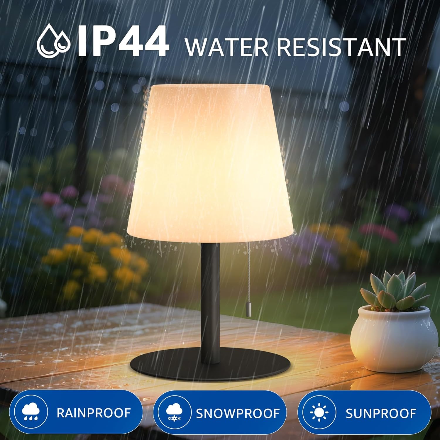 uuffoo Shower Lamp Waterproof Shower Light Warm White & RGB Dimmable Rechargeable Table Lamp Cordless Night Light for Bathroom, Dining Room, Patio H9.8in, D6.3in (Black)