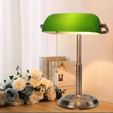 LINNMON Bankers Desk Lamp, Green Retro Lamp, Vintage Lamp with Pull Chain Switch for Home Office (Copper+Green)