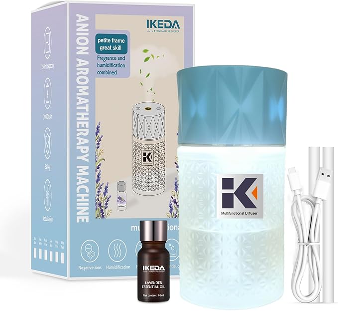 Essential Oil Diffuser with Night Light, 250ml Home Humidifier with Negative Ions, 3 Mode Ultrasonic Cool Mist Aroma Machine with 10ml Essential Oil (Blue, Lavender)
