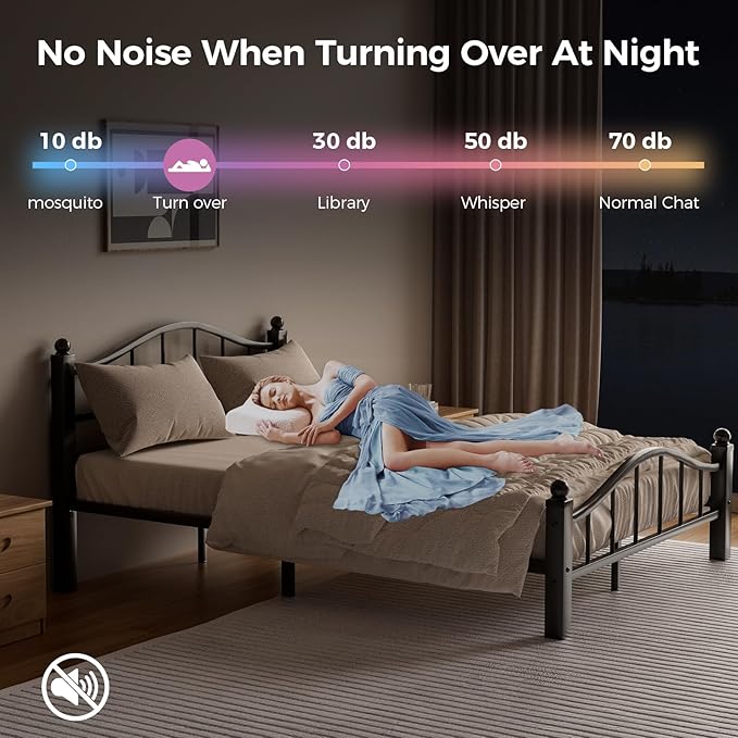 Full Size Bed Frames with Headboard, Noise-Free Design & Underbed Storage Heavy Duty Metal Bed Frames No Box Spring Needed/Tool-Free Assembly