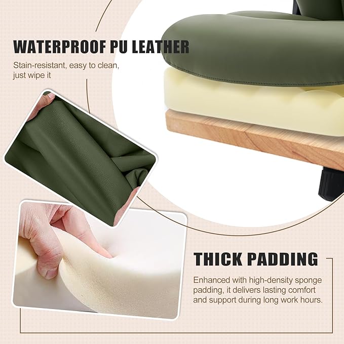 Office Chair, Ergonomic Computer Chair with Flip-up Arms Home Desk Chairs Comfy PU Leather Executive Mid Back Support Adjustable Height Tilt Lock Swivel Rolling Wheels, Green