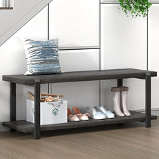 FOLUBAN 47 Inch Shoe Storage Bench, Rustic Wood and Metal Entryway Bench for Hallway Front Door Entrance, Vintage Indoor Shoe Rack Bench Seat for Bedroom Living Room, Dark Gray