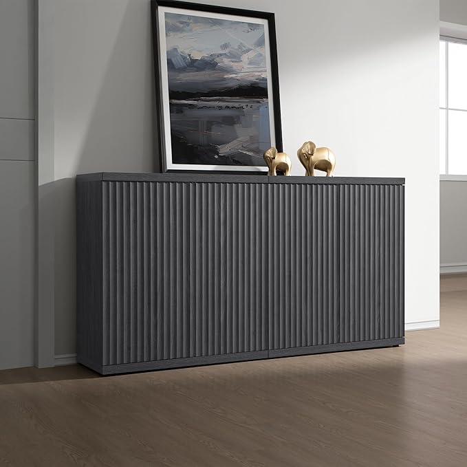 SICOTAS Buffet Cabinet with Storage Accent Sideboard Modern Credenza with Doors & Shelves Fluted Media Console Mid Century Coffee Bar Table for Living Room Kitchen Dining Room Hallway(3PCS)