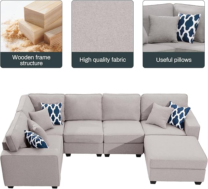 Legend Vansen Modular Sectional Sofa U Shaped Couch with Ottoman Modern Reversible Corner Sectional Couch for Living Room (Light Grey, U Shaped Sofa-1)