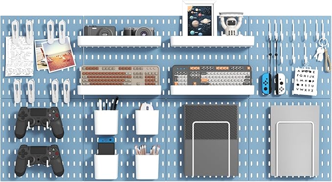 Pegboard Combination Kit, Wall Mounted Storage Set with 8 Pegboards & 28 Accessories Hanging, Peg Boards Organizer for Walls Display, Crafts Organization, Kitchen Organizer, 22" x 44" Blue