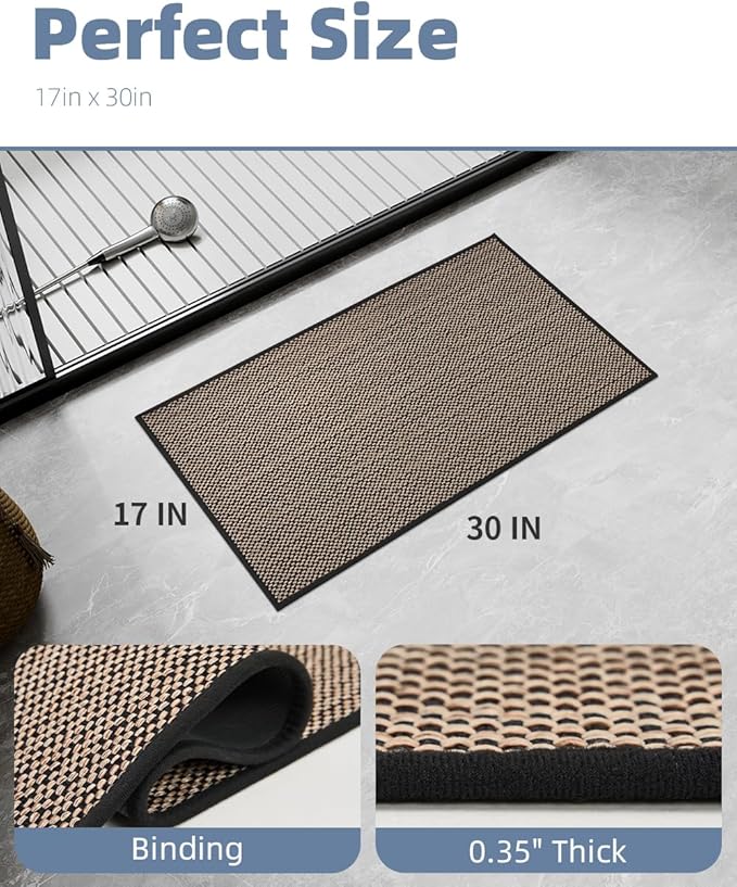 PADOOR Non-Slip Bath-Mats for Bathroom, Rubber-Backing Braided Absorbent Bathroom Mat Machine Washable Thin Bathroom Rugs Fit Under Door Quick Dry Bath Rugs for Floor, 17''x30'' Black